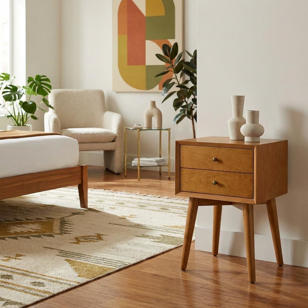 Modern nightstand with MDF and solid wood finish for bedroom storage