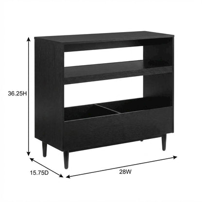 Wooden Record Player Stand with Vinyl Storage and Cable Management