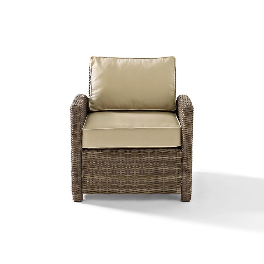 Weathered Brown Outdoor Wicker Arm Chair with Durable Frame and Comfortable