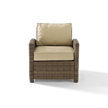 Weathered Brown Outdoor Wicker Arm Chair with Durable Frame and Comfortable