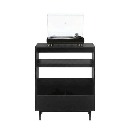 Wooden Record Player Stand with Vinyl Storage and Cable Management