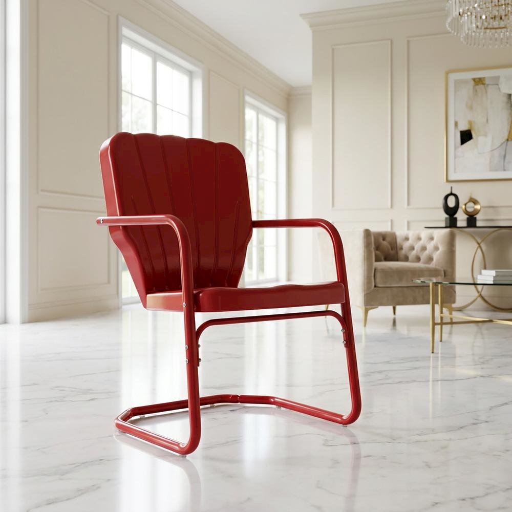 Red outdoor chair set with sturdy build and comfortable seating