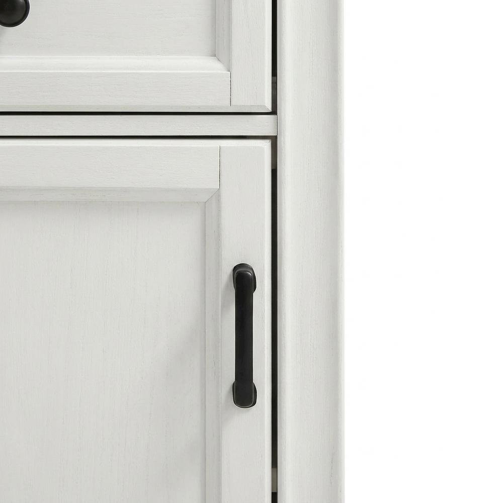 White linen cabinet with anti-tip hardware and sturdy construction