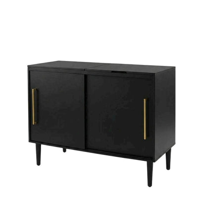 Black Large Record Player Cabinet, MDF Rubberwood Vinyl Console