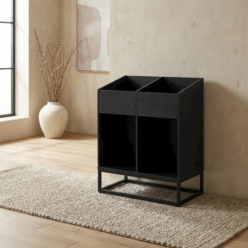 Vinyl Record Storage Stand in Neutral Finish with Sturdy Construction, Compact