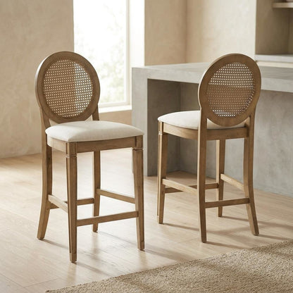 Cane-Back Counter Stool Set with Stylish Design and Durable Frame