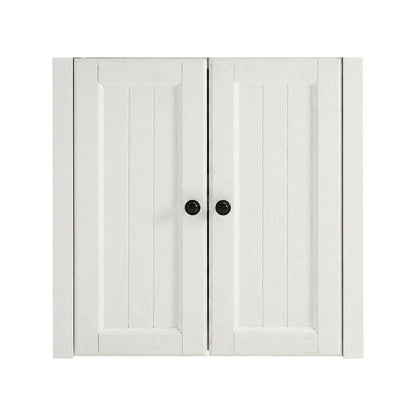 Distressed White Bathroom Wall Cabinet, Anti-Tip Hardware, Durable Construction