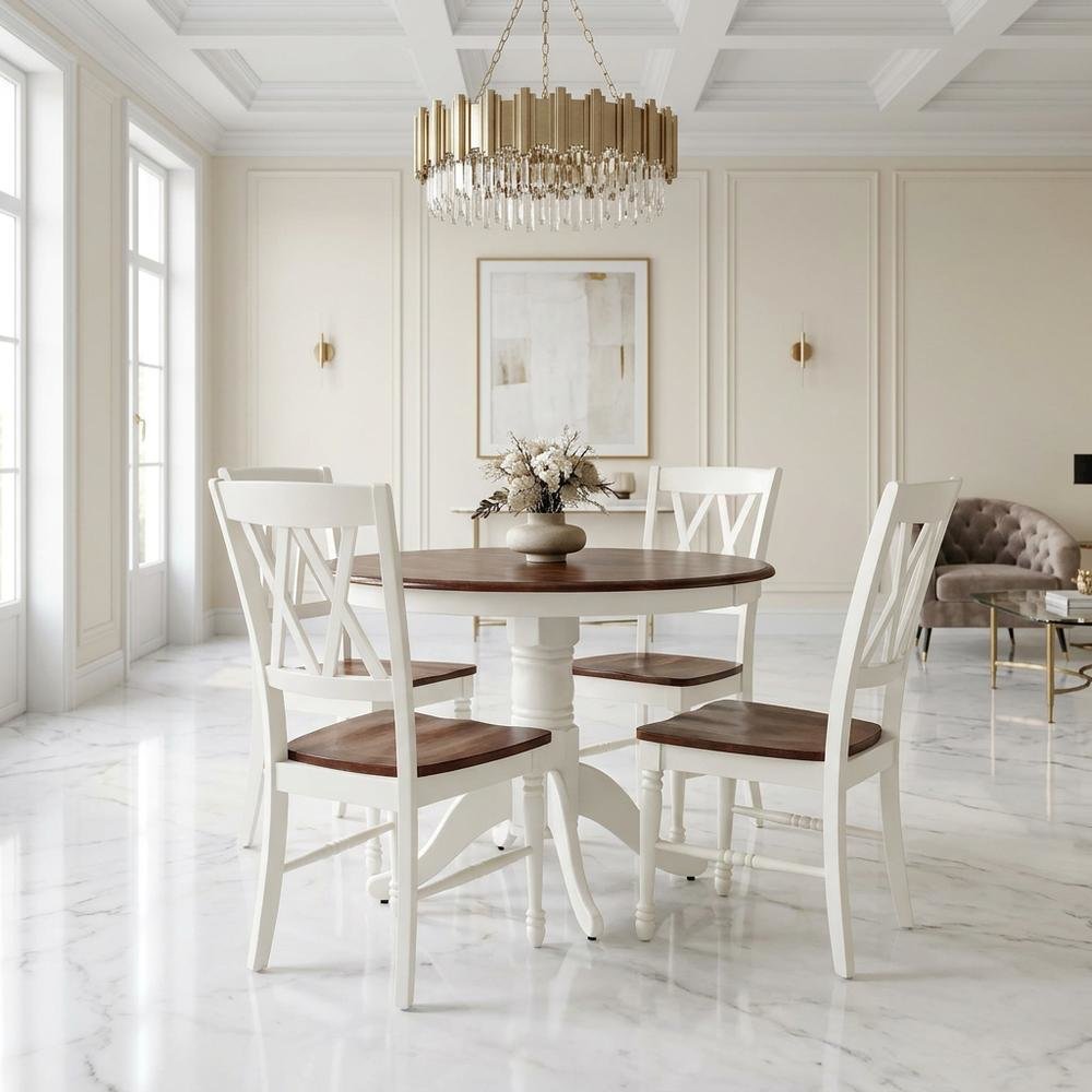 Round White Dining Set with Table and 4 Chairs for Family Meals