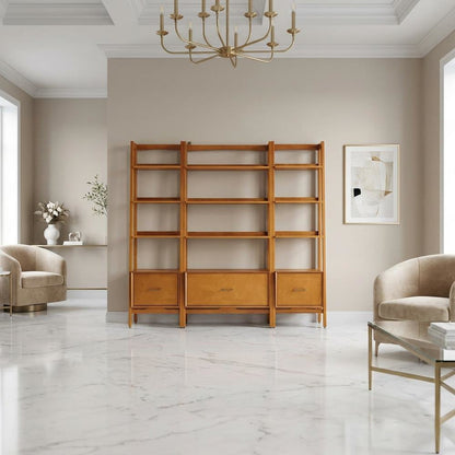 Large Acorn Finish Freestanding Shelves with Anti-Tip Hardware, Multiple Tiers
