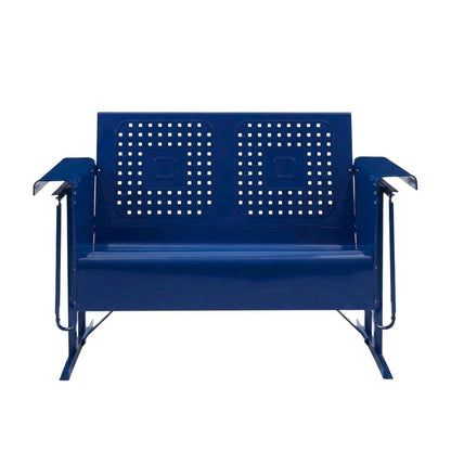 Navy Metal Patio Glider Bench – Outdoor Seating for Two with Retro Charm