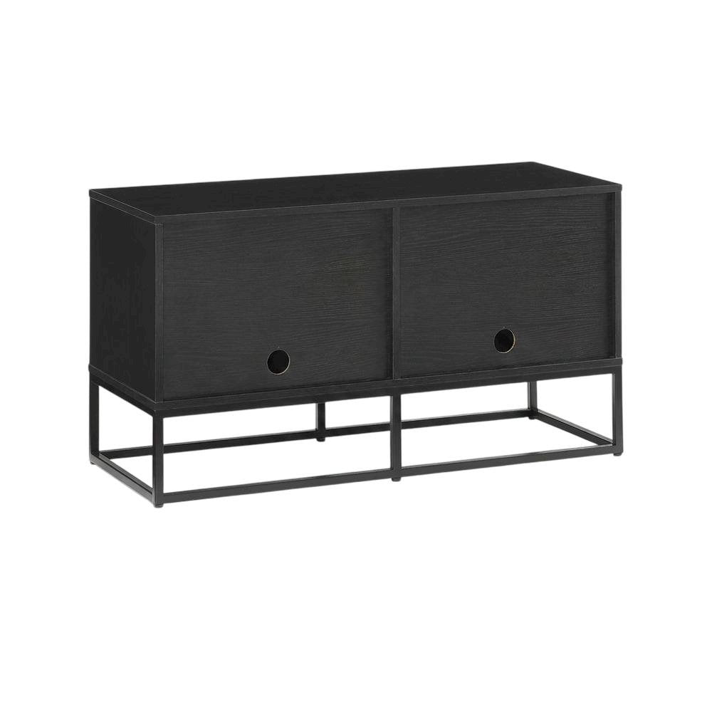Black Record Player Stand, MDF Steel Industrial Vinyl Console