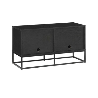 Black Record Player Stand, MDF Steel Industrial Vinyl Console