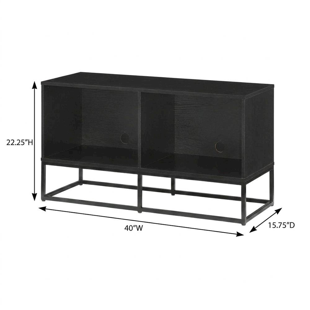 Black Record Player Stand, MDF Steel Industrial Vinyl Console