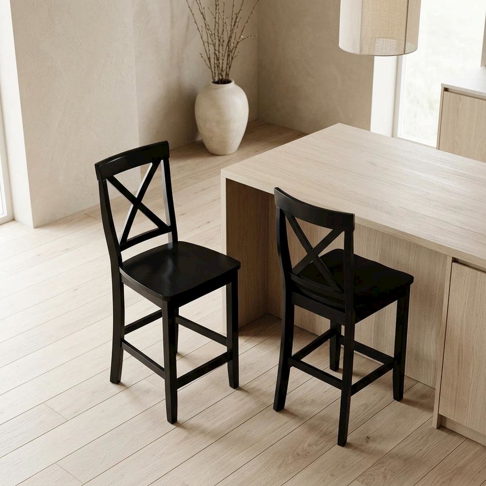 Modern X-Back Counter Height Bar Stool Set, Comfortable & Durable (2 Pack)