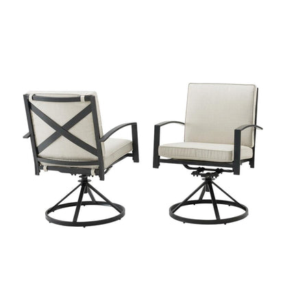 Outdoor Dining Swivel Chair Set in Oatmeal and Oil Rubbed Bronze