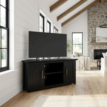 Corner TV stand for 50+ inch TVs with sturdy construction and sleek design