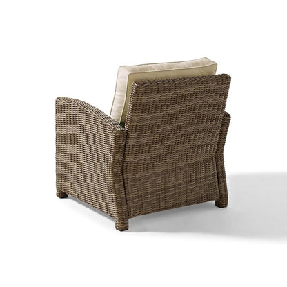 Weathered Brown Outdoor Wicker Arm Chair with Durable Frame and Comfortable