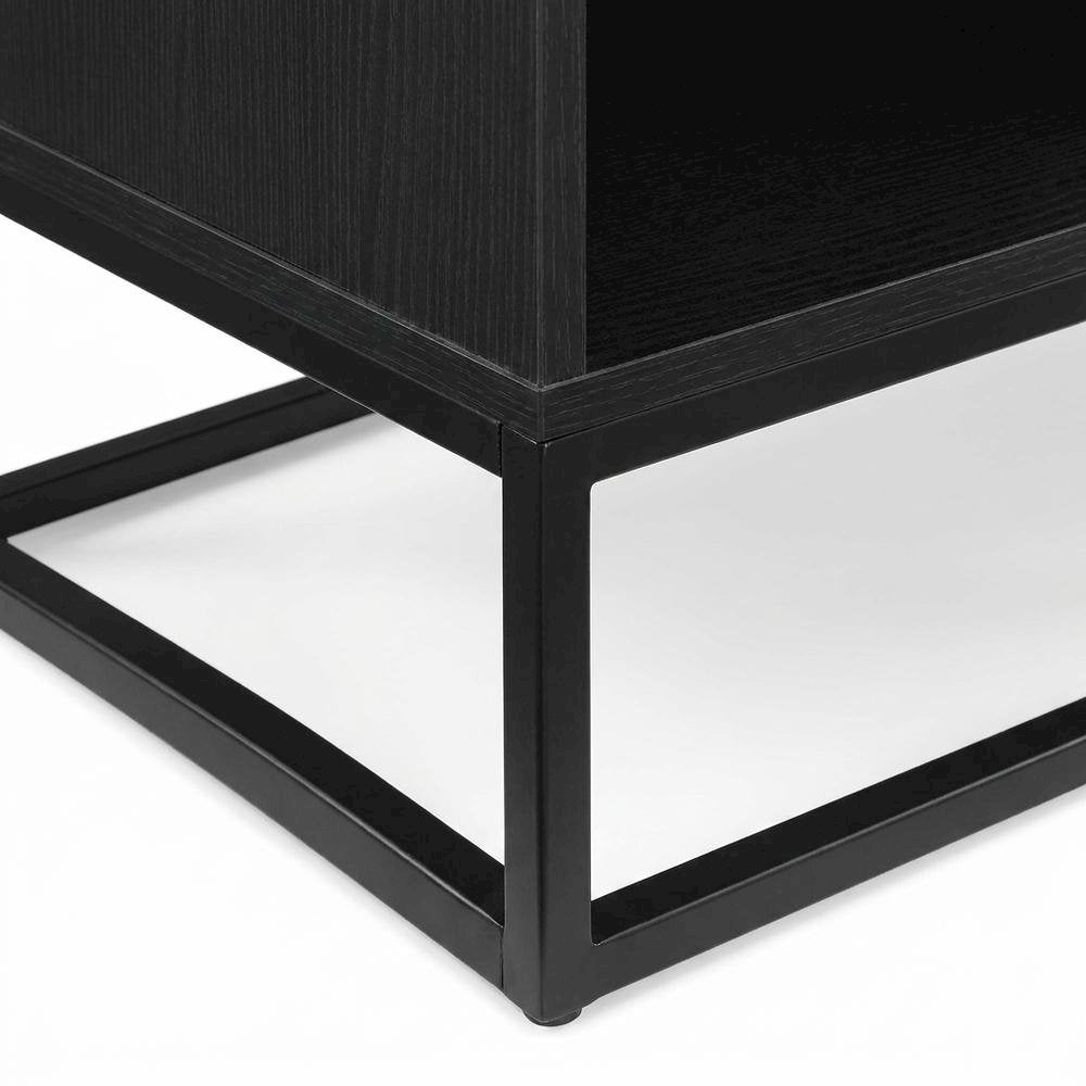 Black Record Player Stand, MDF Steel Industrial Vinyl Console