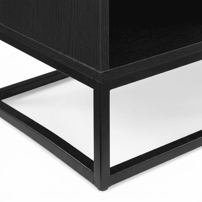 Black Record Player Stand, MDF Steel Industrial Vinyl Console