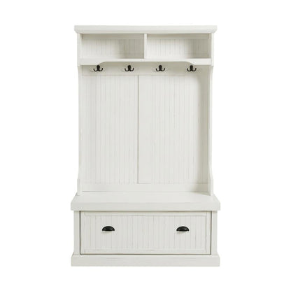 Distressed White Hall Tree with Anti-Tip Hardware and Sturdy Construction