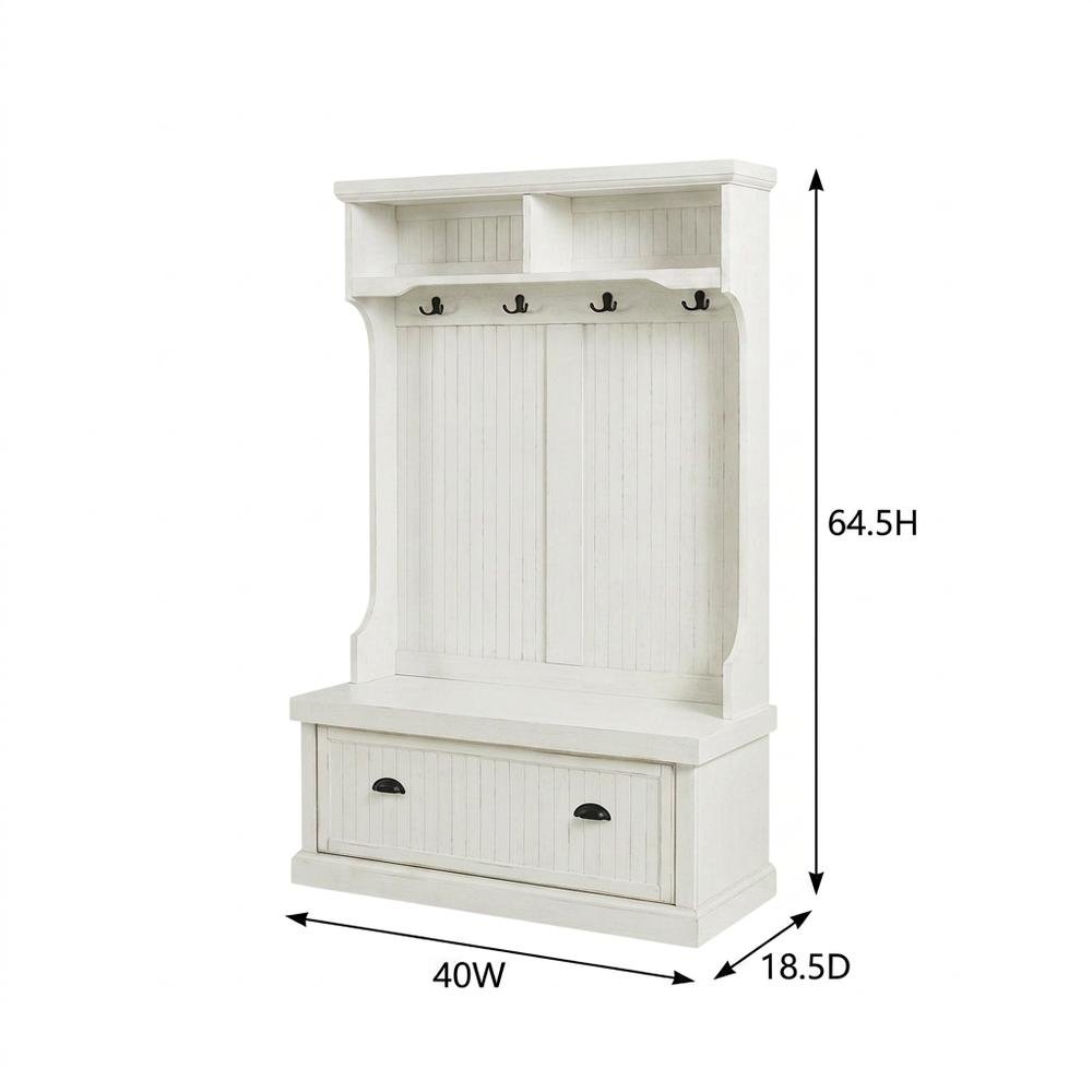 Distressed White Hall Tree with Anti-Tip Hardware and Sturdy Construction
