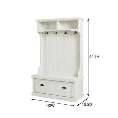 Distressed White Hall Tree with Anti-Tip Hardware and Sturdy Construction