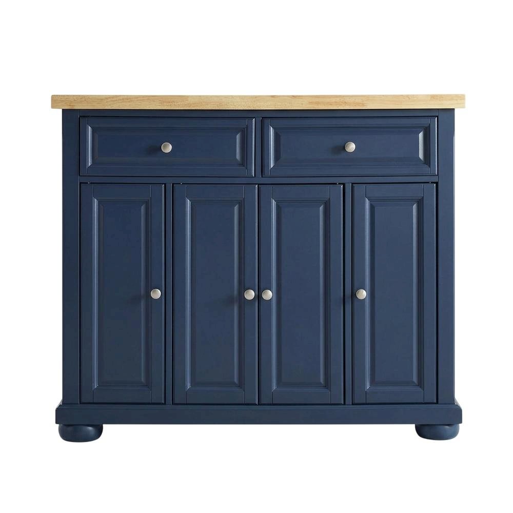 Navy Kitchen Island with Anti-Tip Feature and Natural Accent Finish