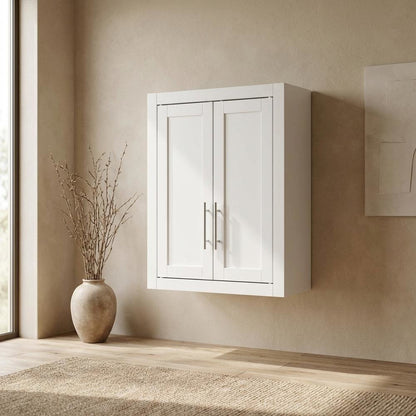 White Wall-Mount Storage Cabinet, MDF Birch Veneer, 22 Inch Wide