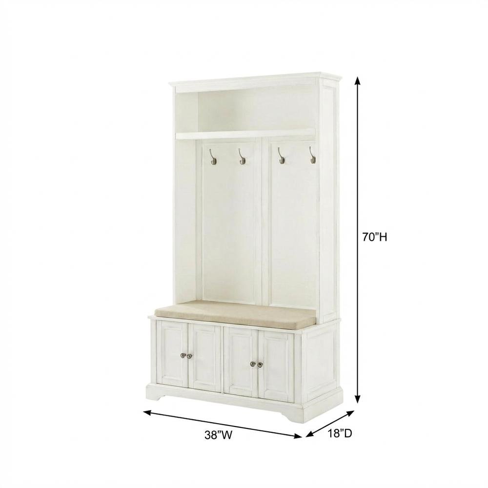 White Hall Tree, MDF Particle Board, Coat Hooks, Wide Entryway Organizer