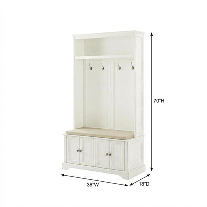White Hall Tree, MDF Particle Board, Coat Hooks, Wide Entryway Organizer