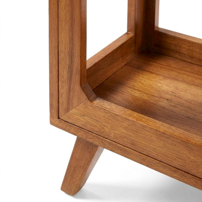 Brown Large Walnut Record Player Stand, Wide Vinyl Storage Console