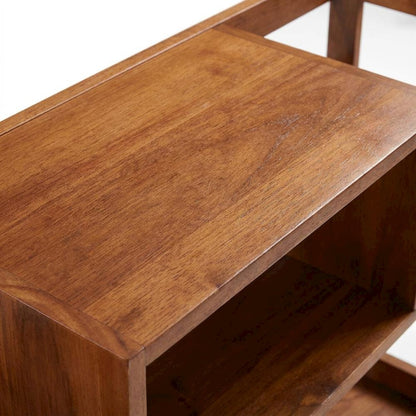 Brown Large Walnut Record Player Stand, Wide Vinyl Storage Console