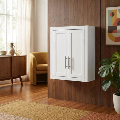 White Wall-Mount Storage Cabinet, MDF Birch Veneer, 22 Inch Wide