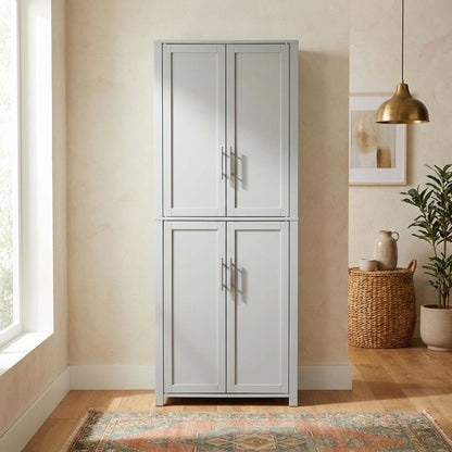 Gray Tall Kitchen Pantry Cabinet, MDF Birch Veneer Freestanding