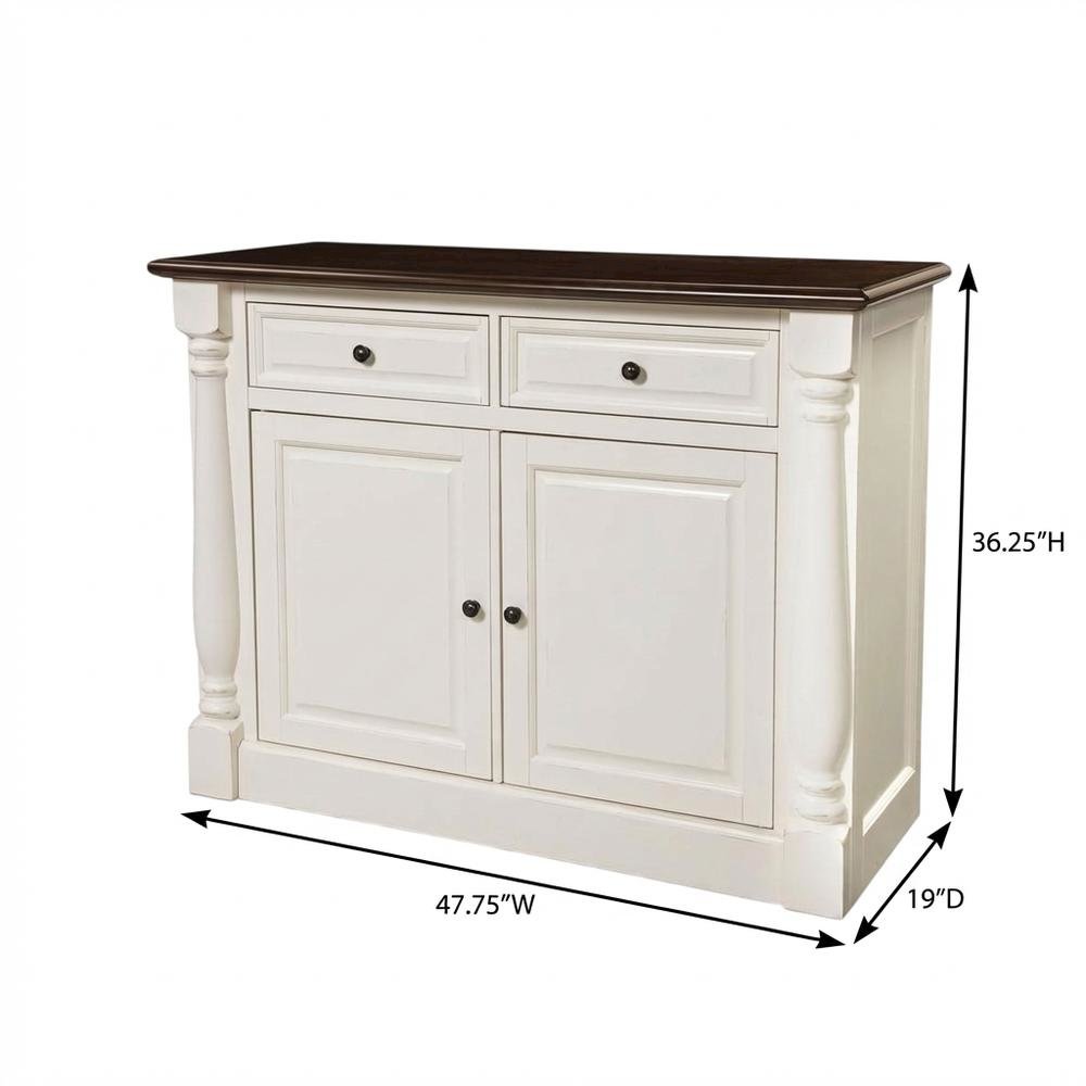 White sideboard with anti-tip mechanism and sturdy build, modern storage