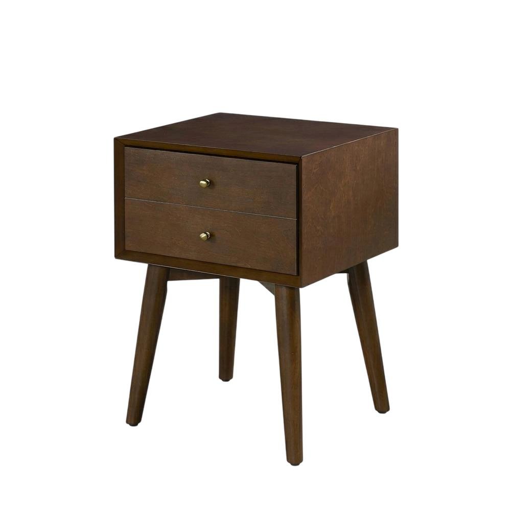 Nightstand in MDF and Solid Poplar Wood with Veneer Finish for Bedroom Storage