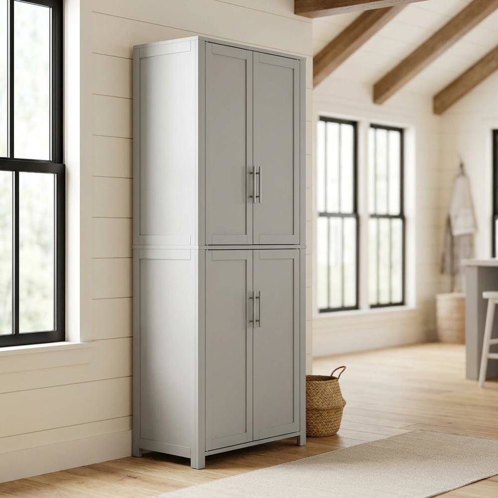 Gray Tall Kitchen Pantry Cabinet, MDF Birch Veneer Freestanding