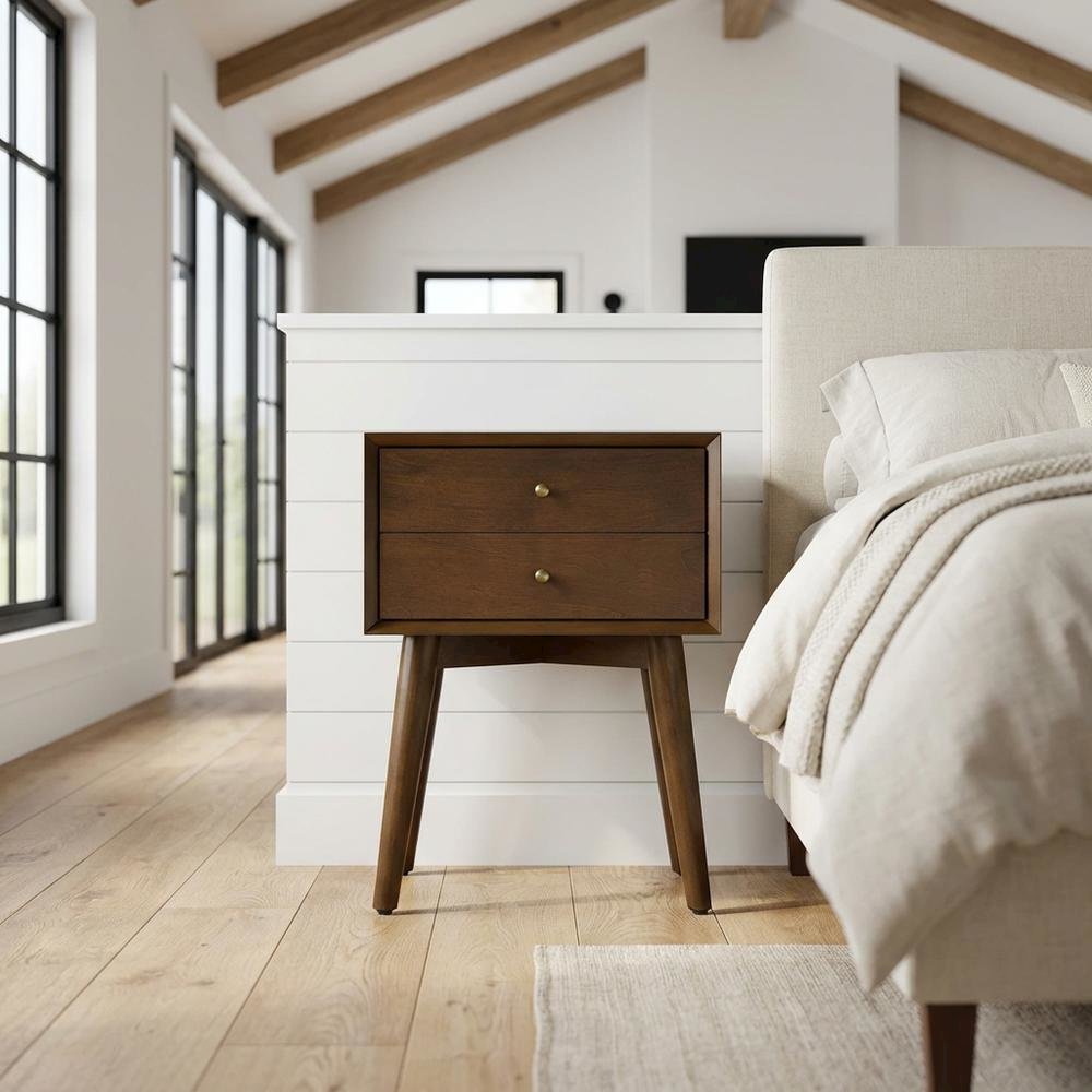 Nightstand in MDF and Solid Poplar Wood with Veneer Finish for Bedroom Storage