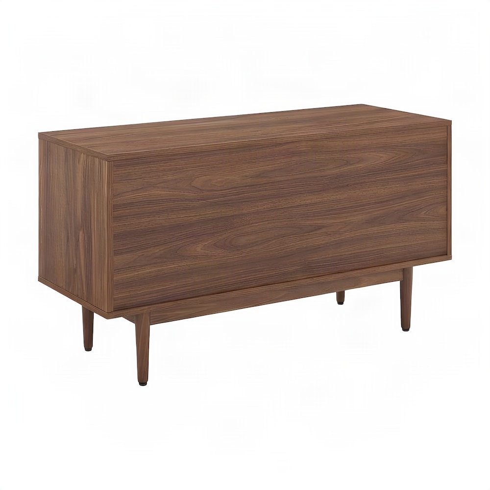 FurniFact Media Console with Open Vinyl Storage and Low-Profile, Walnut