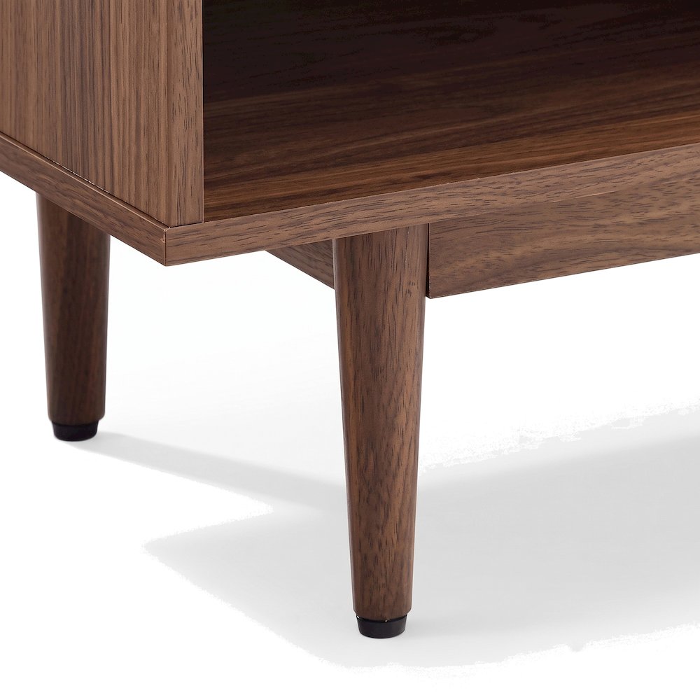 FurniFact Media Console with Open Vinyl Storage and Low-Profile, Walnut