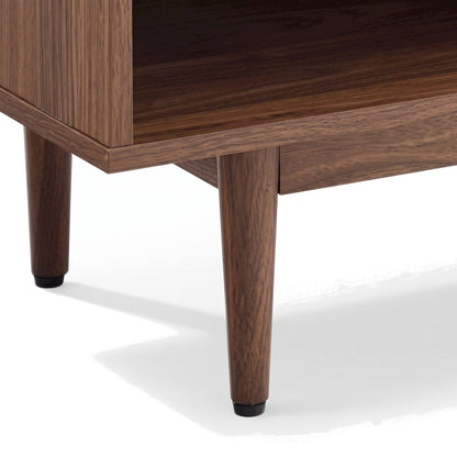 FurniFact Media Console with Open Vinyl Storage and Low-Profile, Walnut