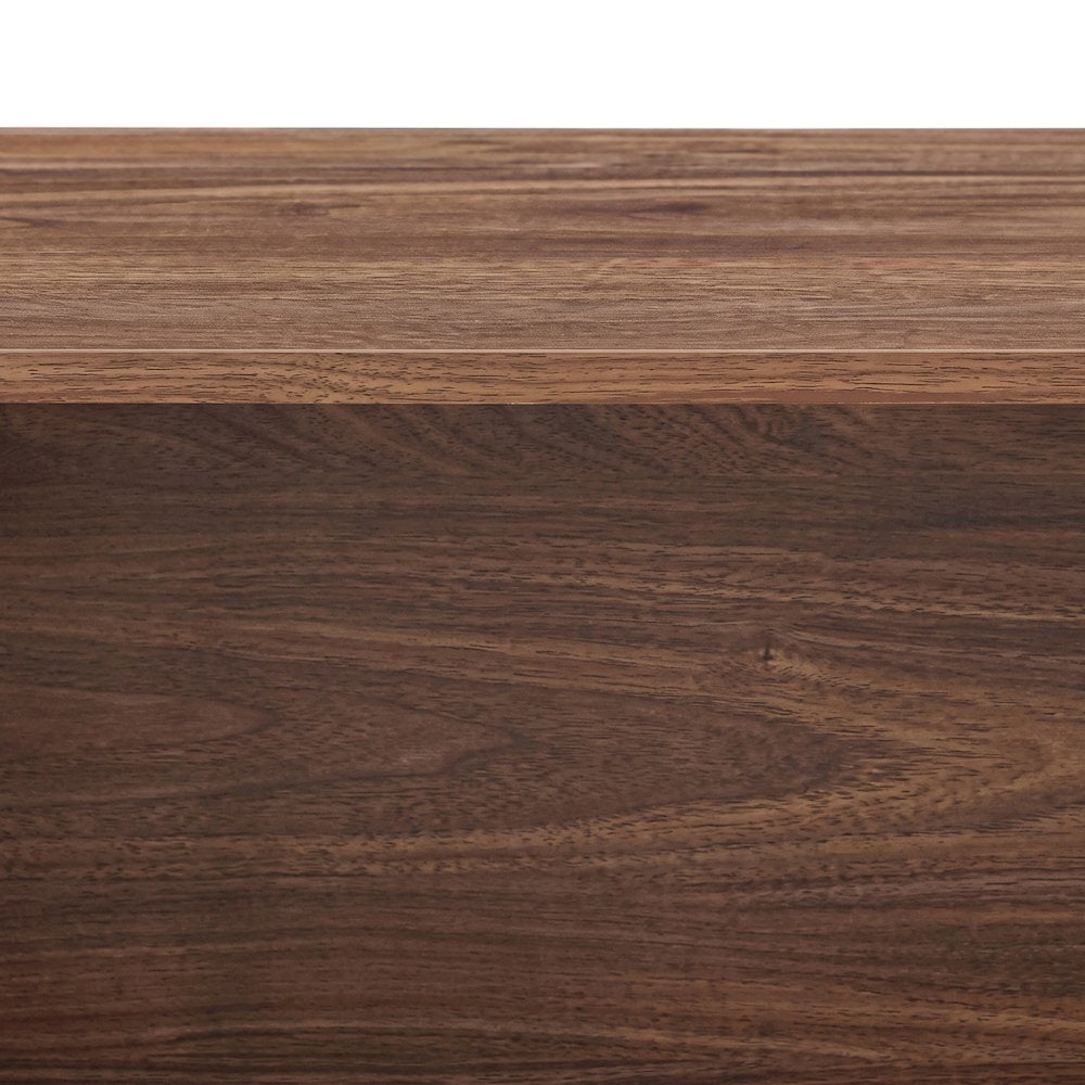 FurniFact Media Console with Open Vinyl Storage and Low-Profile, Walnut