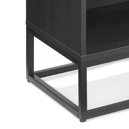 FurniFact Entertainment Center with Bookshelves and Vinyl Storage, Black
