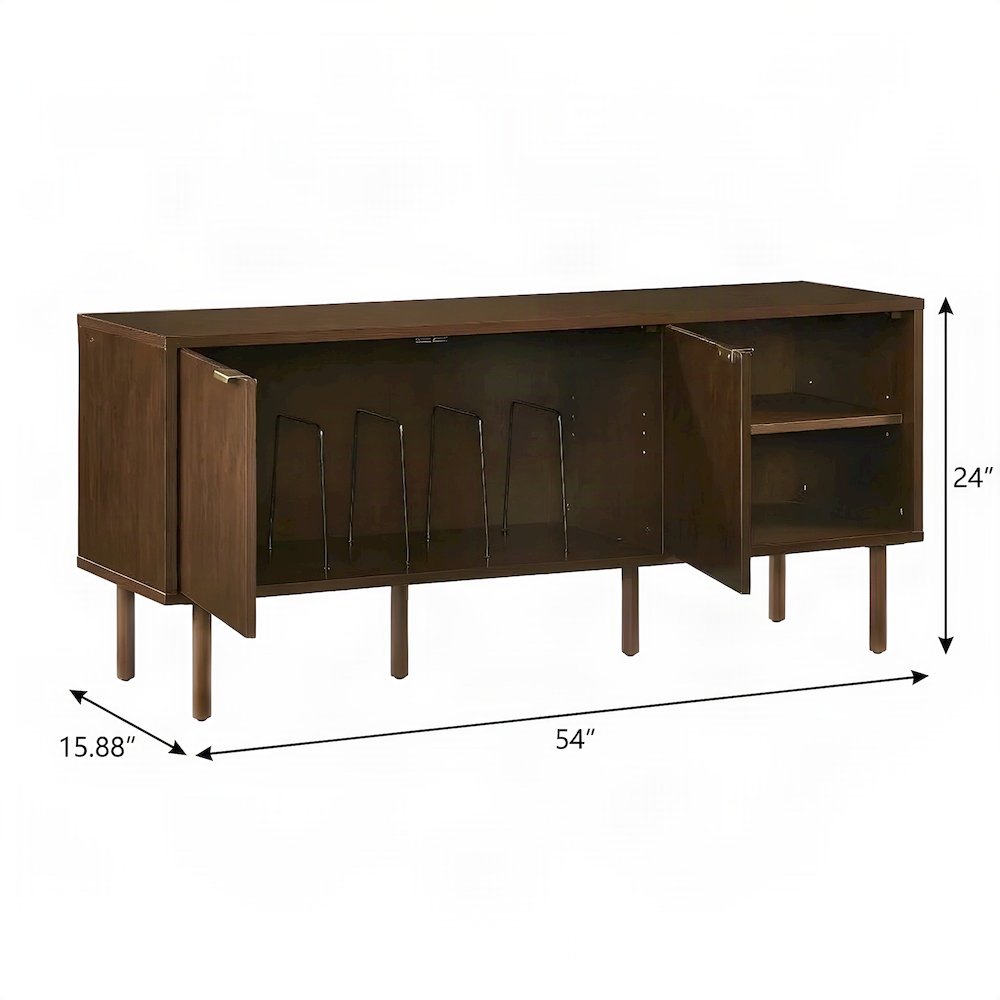 FurniFact Sideboard with Chevron Veneer and Antique Brass Pulls, Brown