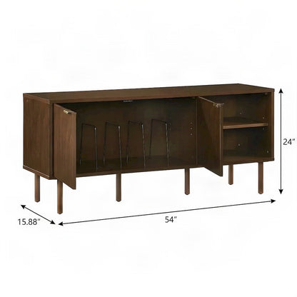 FurniFact Sideboard with Chevron Veneer and Antique Brass Pulls, Brown