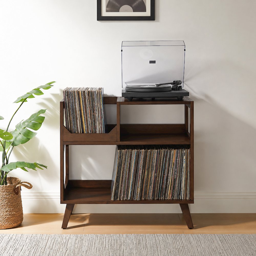 Asheville Medium Record Player Stand With Vinyl Storage Brown