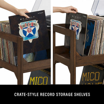 Asheville Medium Record Player Stand With Vinyl Storage Brown
