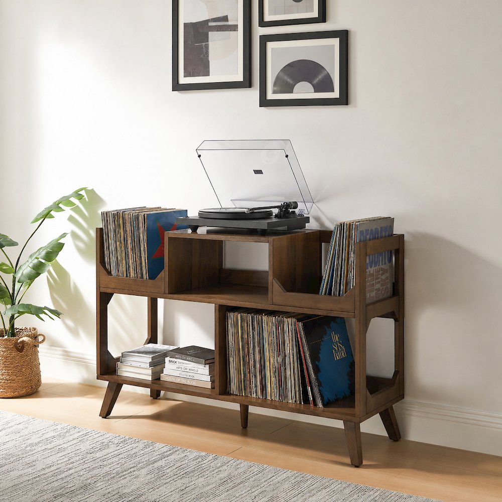 Asheville Large Record Player Stand With Vinyl Storage Brown