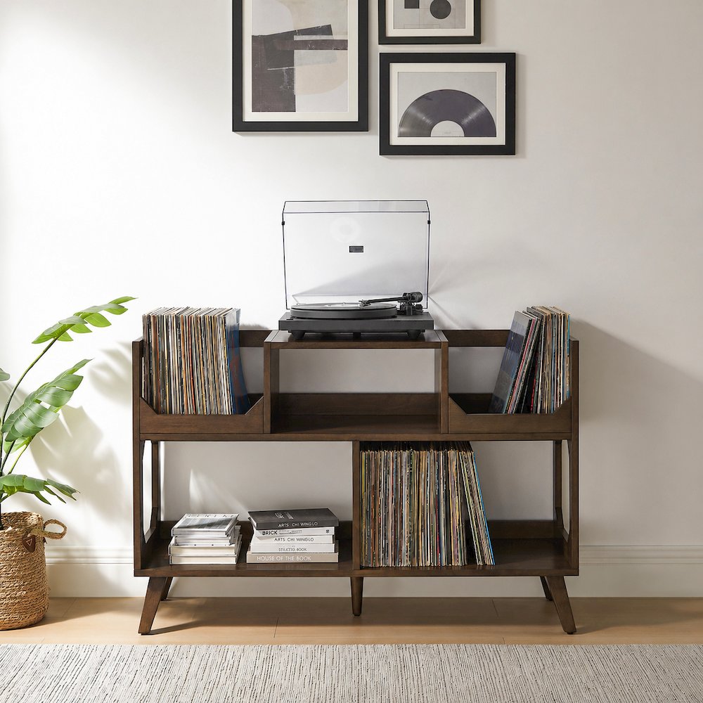 Asheville Large Record Player Stand With Vinyl Storage Brown