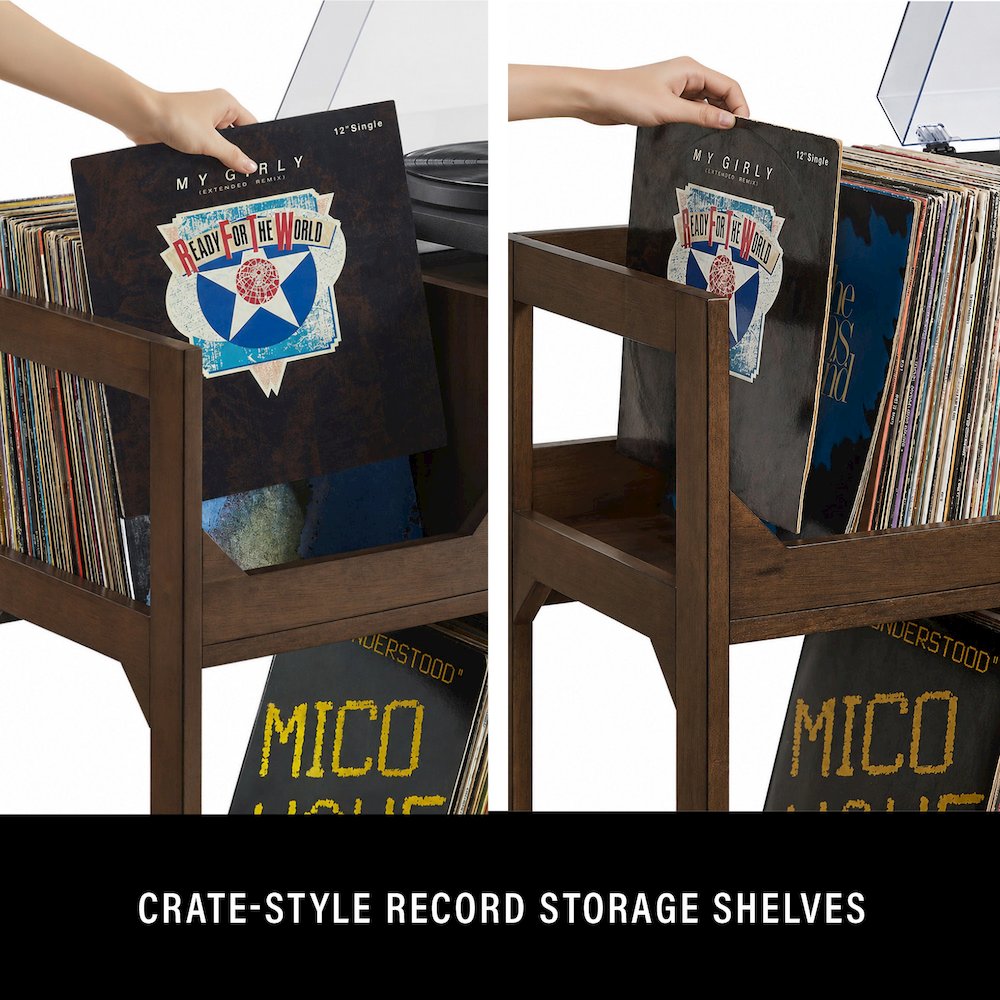 Asheville Large Record Player Stand With Vinyl Storage Brown